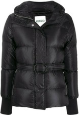 Kenzo Sz L Belted Black Quilted Puffer Jacket Coat W/ Duck Down Designer