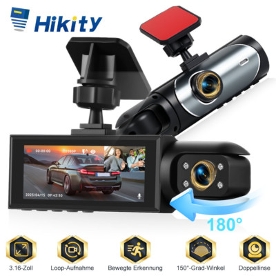 2CH 1080P IPS Dashcam Autokamera Vorne Hinten Innen 360° Drehbar Parküberwachung