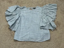 Who What Wear Womens Shirt Sz Small Multicolor Striped Ruffle Sleeve Lightweight