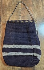 Vintage Purse Navy Silver Stripe Plastic Frame Chain Strap