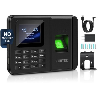 KUIIYER 2 in 1 Time Clock Fingerprint Password Clock in/out attn record tracker 