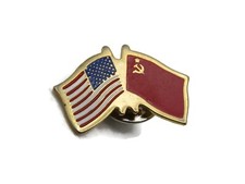 Vintage American Flag & Red Flag Pin Gold Tone