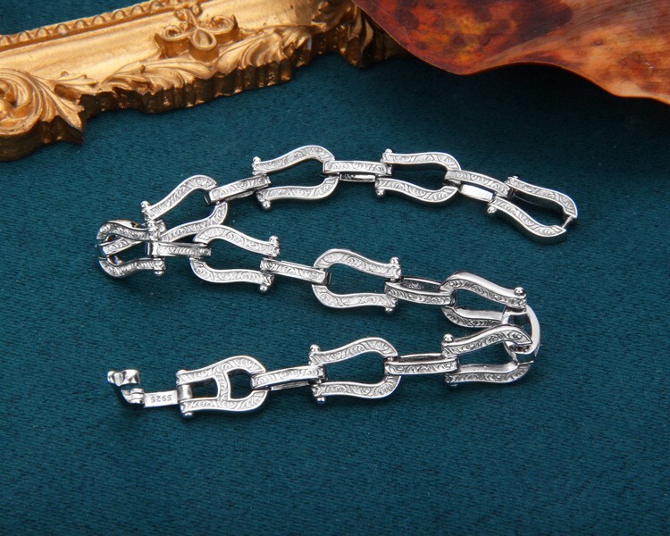 A27 Armband Steigbügel Hufeisen mit Arabesken 20 cm Silber 925