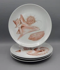 Fitz & Floyd Coquille 9" Snack Plates 1976 Set of 4 Seashells Peach