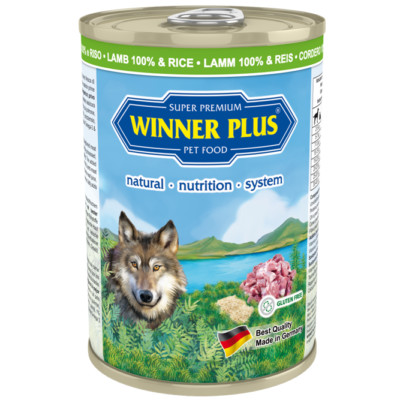Winner Plus SUPER PREMIUM MENUE Lamm 100% & Reis 12 x 400 g I Nassfutter-Aktion