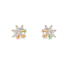 Women 925 Sterling Silver Daisy Flower CZ  Enamel Stud Earrings Gift Box L8