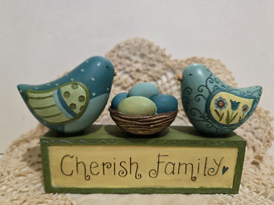 Bluebirds Nest of Eggs ''Cherish Family'' Sign Deb Strain 2009 Blossom Bucket