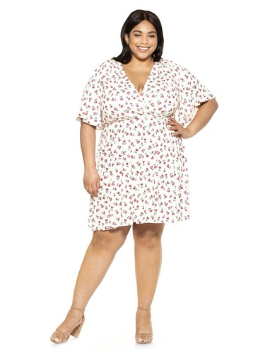 Alexia Admor Oakless Flutter Sleeve Fit & Flare Dress Womens Plus Size 3X Ivory