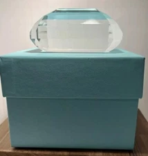 Tiffany & Co Crystal Diamond Emerald Cut Faceted Paperweight Logo Box * Flaws