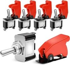 Panel Mount Heavy Duty 12V Toggle Switch with Red Safety Cover - Pack of 5