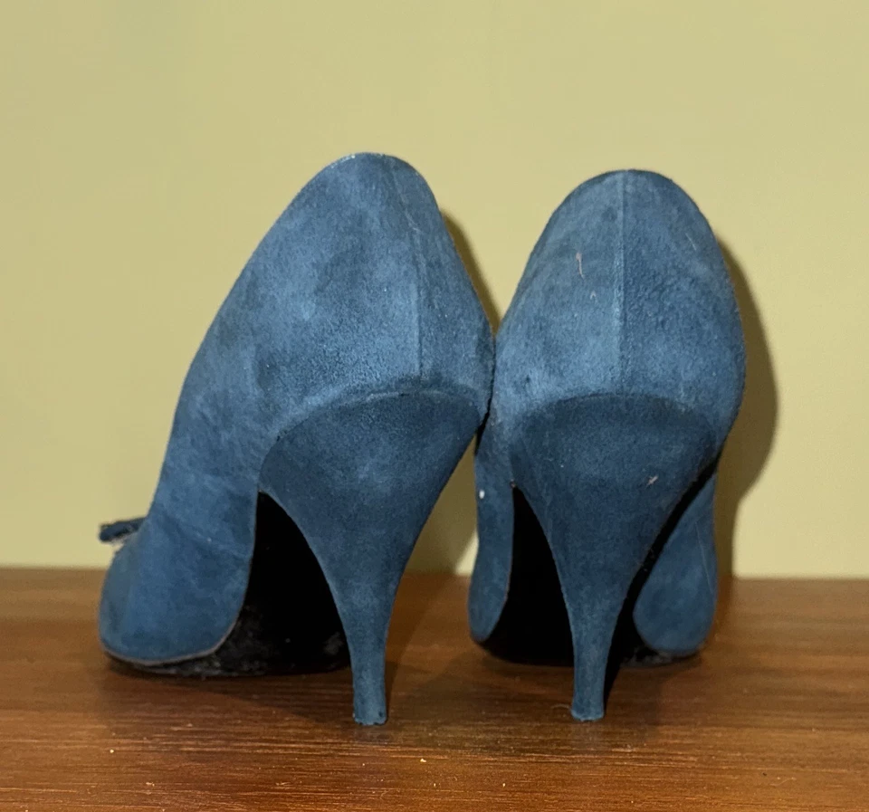 Zapatos de salón de vestir Rockabilly puntiagudos de colección talla 7,5 años 50 swing danza cuero azul gamuza años 60 Foto 4 de 4