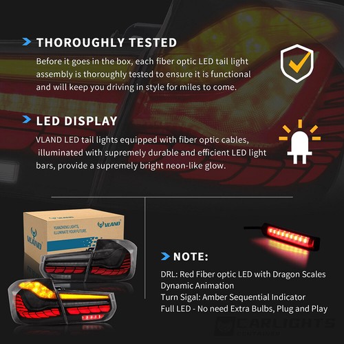 LED GTS Tail Lights Fit 2012-2018 BMW 3-Series M3 F30 F35 F80 Rear lamps Smoked - Picture 9 of 14