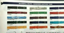 BASEBALL BELTS with COWHIDE LEATHER TABS adjustable up to SZ 46 & 16 COLORS $12