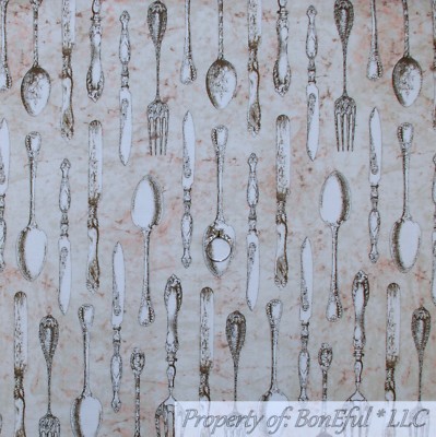 BonEful FABRIC FQ Cotton Quilt Holiday VTG Kitchen Silver*Ware Spoon Knife Fork