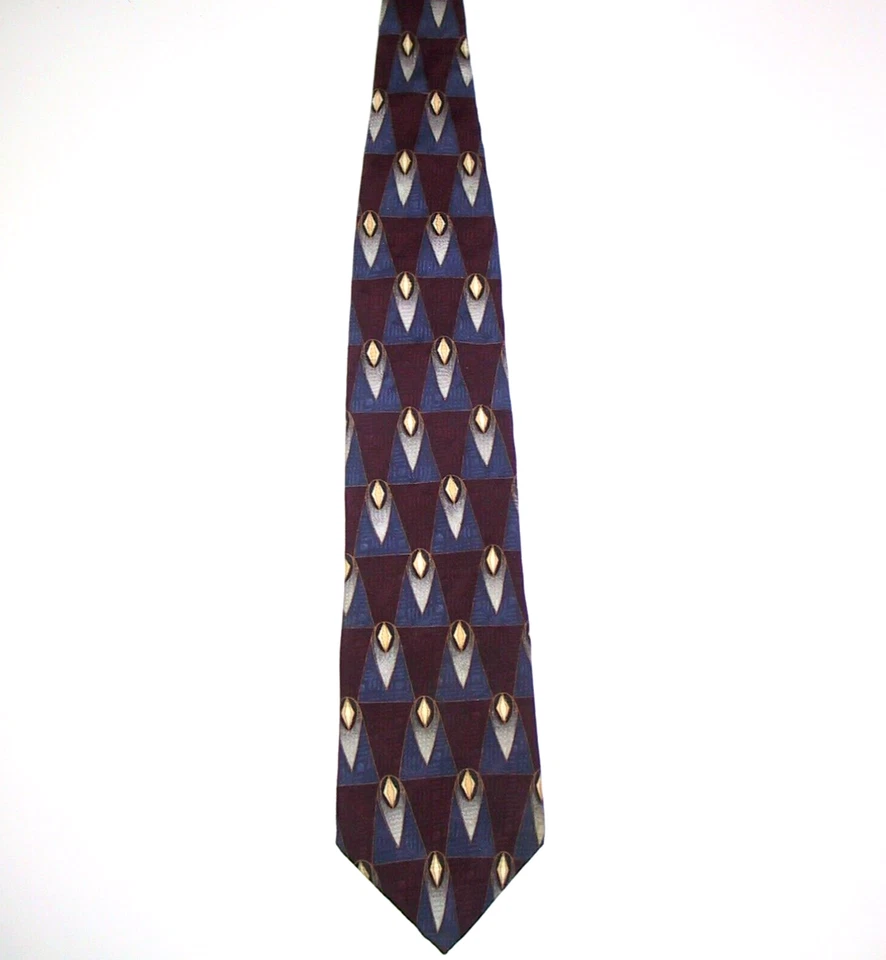 Corbata de seda Bill Blass etiqueta negra diseño Art Deco borgoña 4,0" hecha en Costa Rica Foto 2 de 4