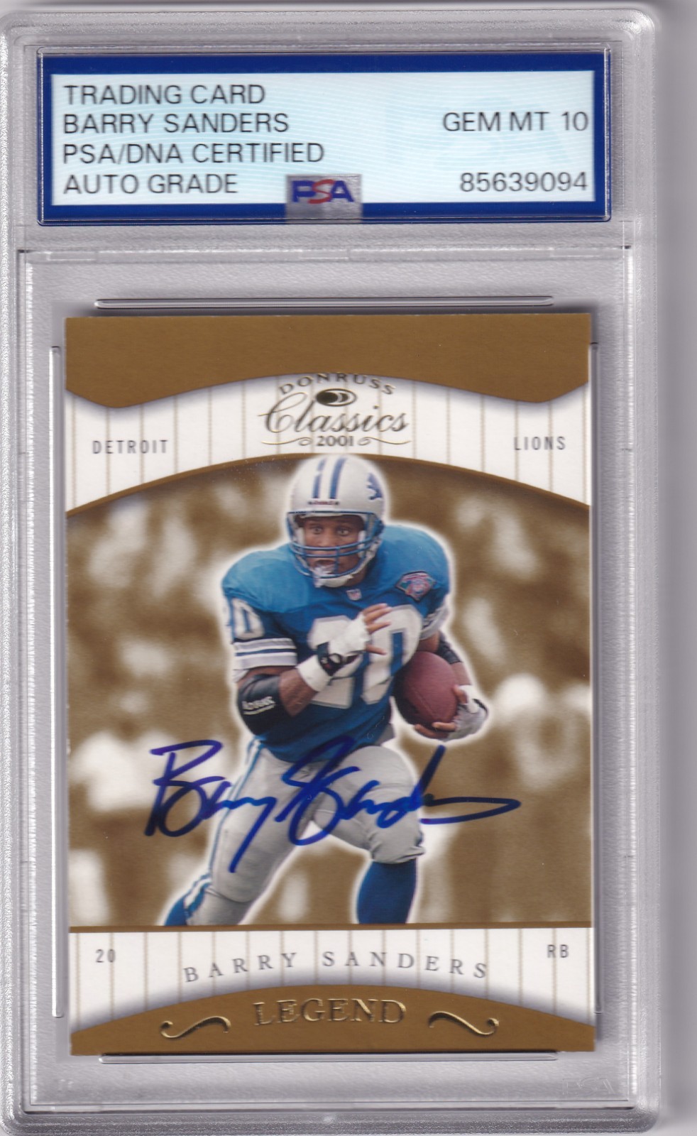 Barry Sanders 2001 Donruss Classics Auto /1425 PSA/DNA 10 Lions HOF