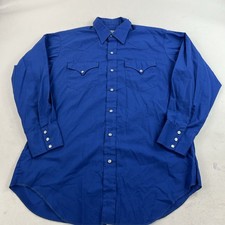 Vintage H Bar C Ranch Wear Blue Pearl Snap Rodeo Western Shirt Size 16.5-33