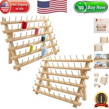 Stylish 120 Spools Wooden Thread Rack with Hanging Hooks for Quilting and Sewing