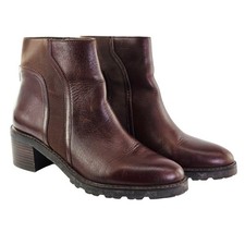 Crown Vintage Women Mahogany Brown Leather Elastic Gusset Block Heel Ankle Boots