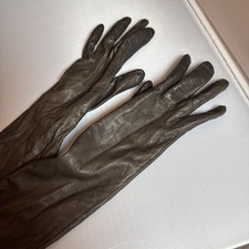 VTG Marshall Field Alexandre Gloves 7 France 14" Brown Leather Silk Lined