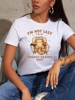 Funny Lazy Cat Shirt, Energy Saving Mode T-Shirt, Gift for Cat Lovers, WFH Cat M