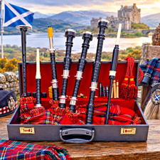 Professional Scottish Highland Bagpipe Complete Set Silver Mounts With Hard Case