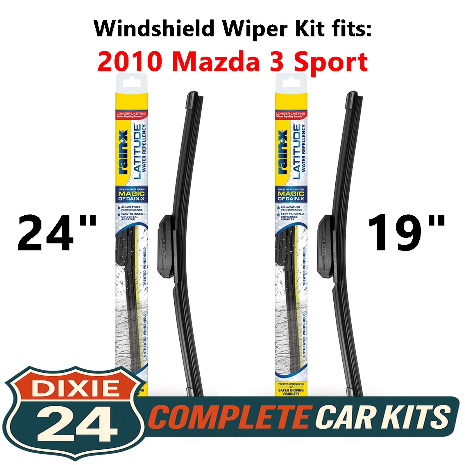 Rain-X Latitude 2-n-1 Windshield Wiper Kit fits: 2010 Mazda 3 Sport (24" & 19")