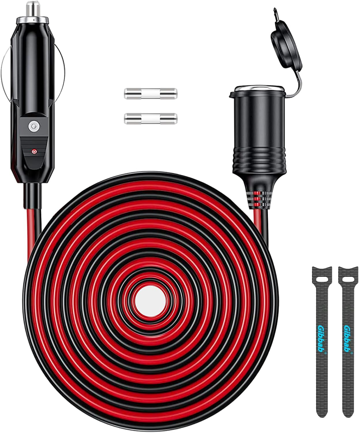 26FT 12V/24V Heavy Duty Cigarette Lighter Extension Cable 16AWG, 156W/15A Male P