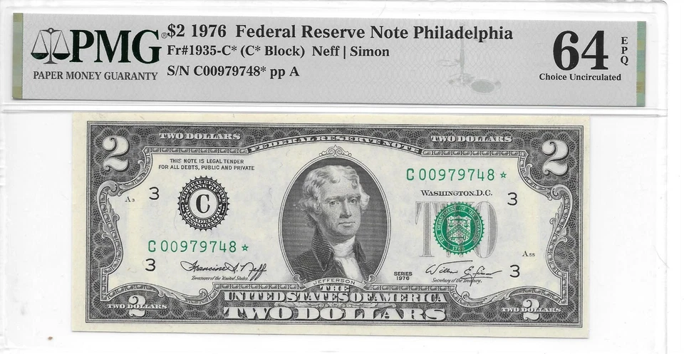 1976* Philadelphia* $2 FRN Star Note (C* Block) PMG 64 EPQ Choice Uncirculated - Image 3 of 4