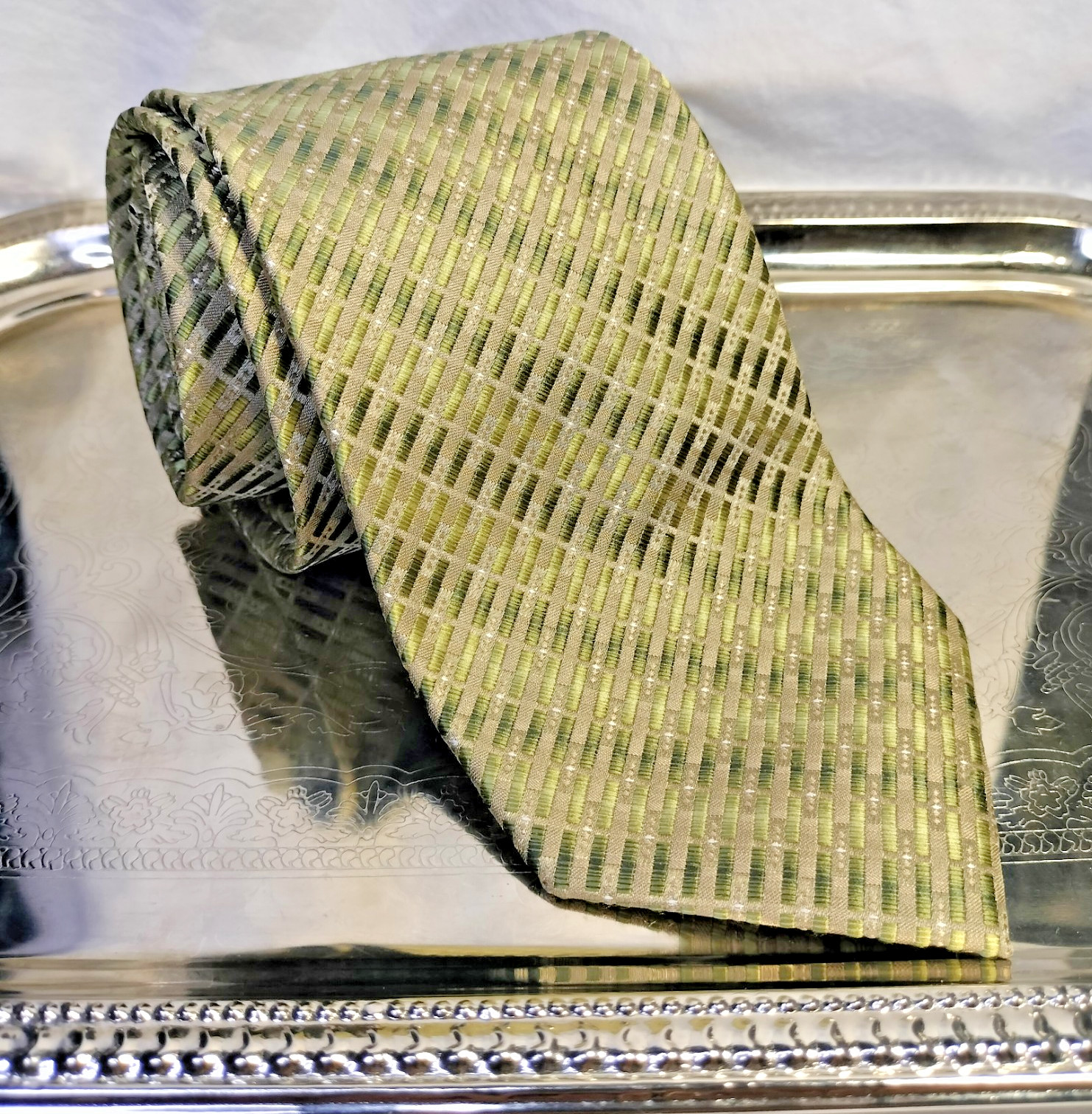 Stafford Necktie Green Diagonal Rectangular  Patt… - image 2