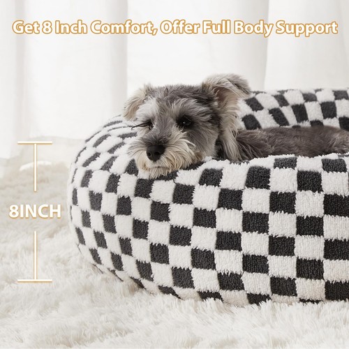 Donut Calming Pet Bed for Small Dogs & Cats  Round Plush NonSlip Washable - Picture 3 of 7