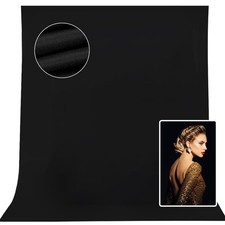 10x7ft Black Backdrop for Photography, High Density Polyester Fabric Photo Ba...