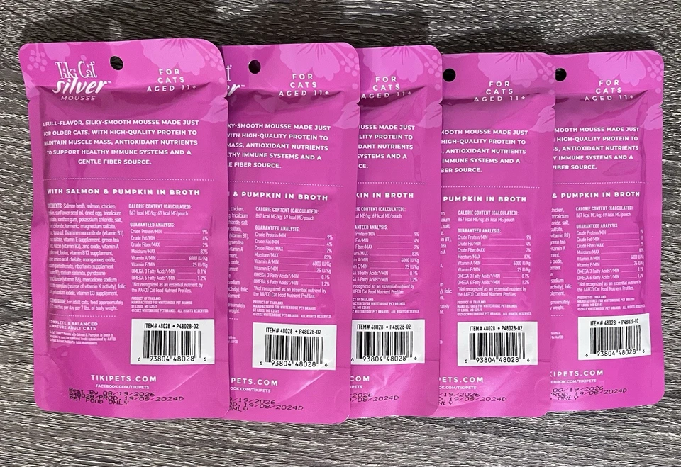 Tiki Cat Silver Mousse with Salmon & Pumpkin in Broth 5 pouches Best by 8/2026 - Image 2 of 3