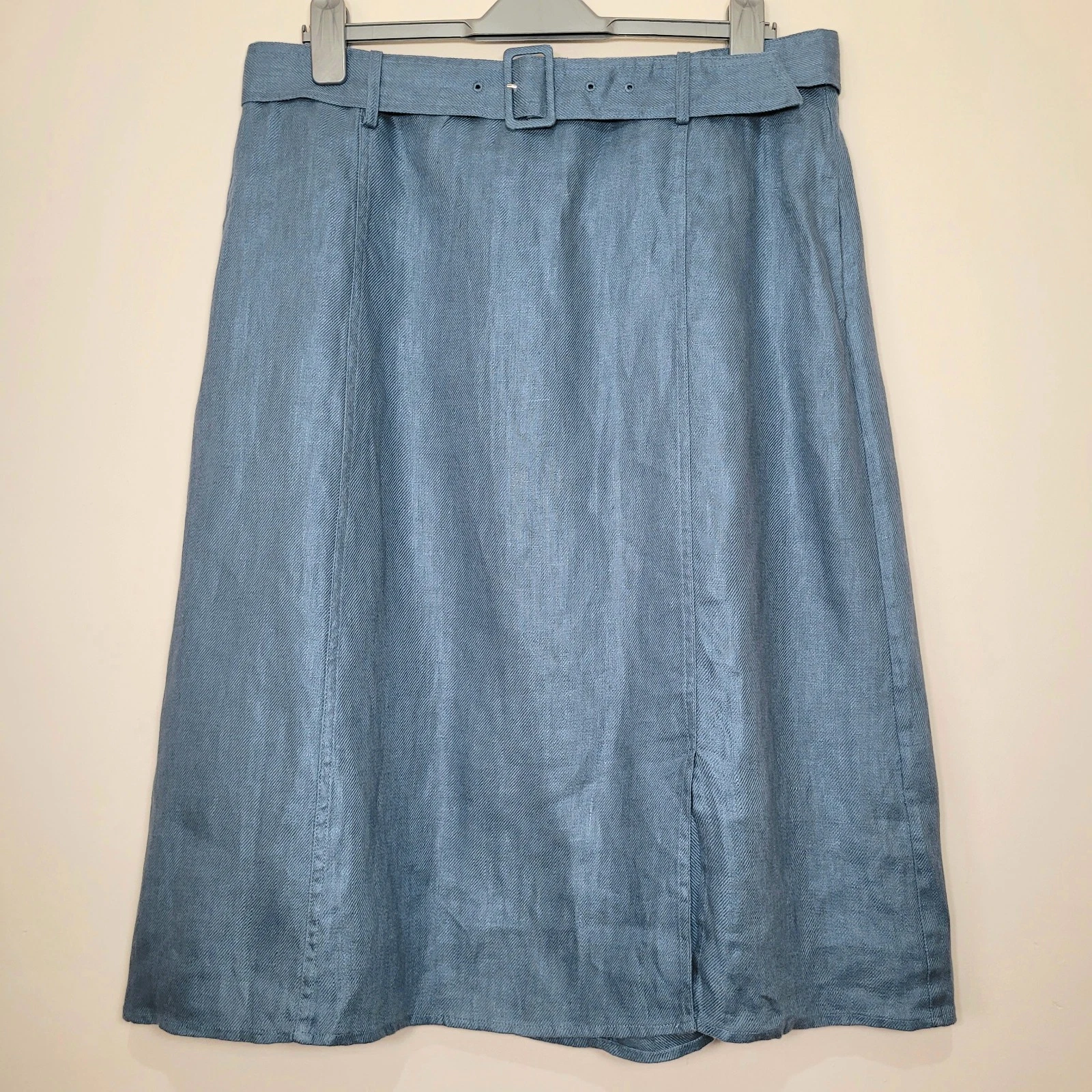 Hobbs Justine Linen Skirt With Belt Pockets Blue Size 16