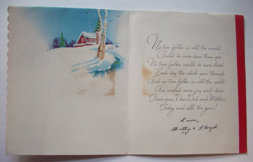 Snowy cottage cabin  embossed vintage Christmas greeting card *WW13 - Picture 2 of 3