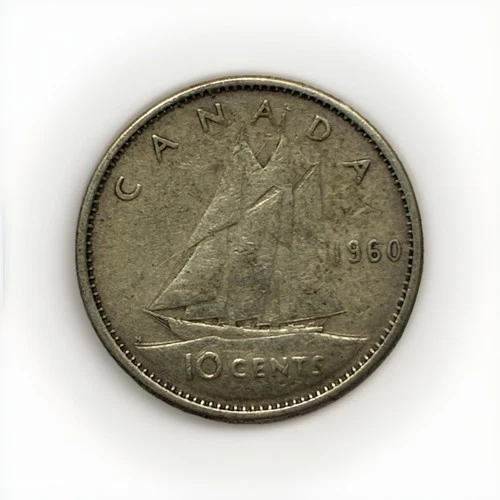 1960 Canada 10 Cents Dime, .800 Silver Coin