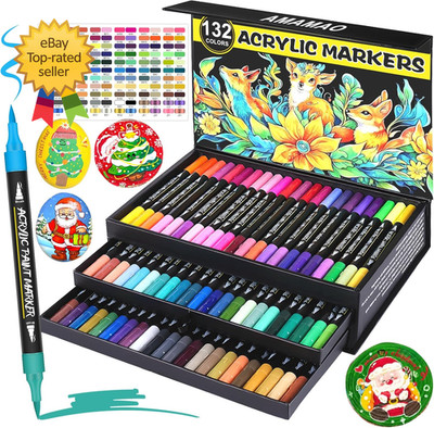 132 Colors Acrylic Paint Markers Pens Set 66 Pack Brush Acrylic Paint Markers  