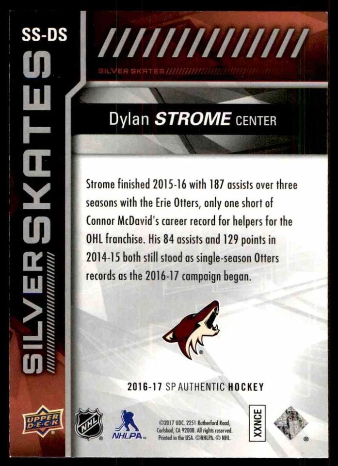2016-17 SP Authentic Silver Skates Dylan Strome Arizona Coyotes #SS-DS - Image 2 of 2