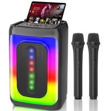 Portable Karaoke Machine 2 Wireless Microphones Bluetooth Speaker – Black
