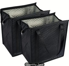 Set Of Two 2 Insulated Delivery Bags, Black, Zipper Closable