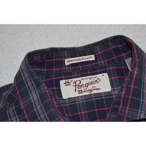 Penguin Munsingwear Shirt Mens Size Medium Slim Fit Pink Gray Purple Plaid - Picture 4 of 6