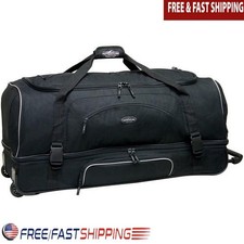 Large 36" Drop-Bottom Rolling Duffel with Telescopic Handle Black Travel Luggage