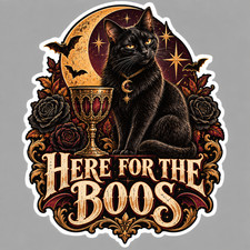 Black Cat Sticker Vinyl Decal Here For The Boos Gothic Halloween Cat Gift