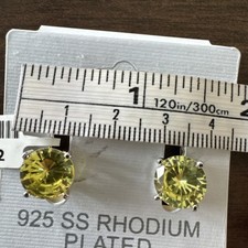 Golden Yellow Round CZ, , 925 Sterling Silver, Drop Earrings