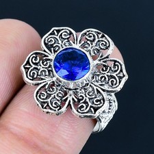 London Blue Topaz Gemstone Handmade 925 Sterling Silver Jewelry Ring Size 7.5