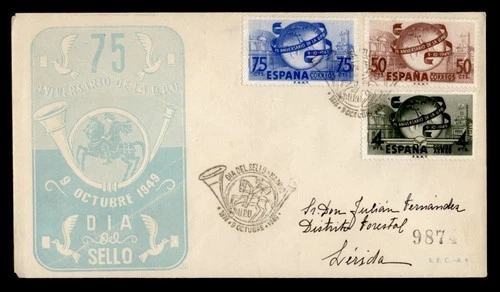 DR WHO 1949 SPAIN FDC UPU 75TH ANIV CACHET COMBO R29204