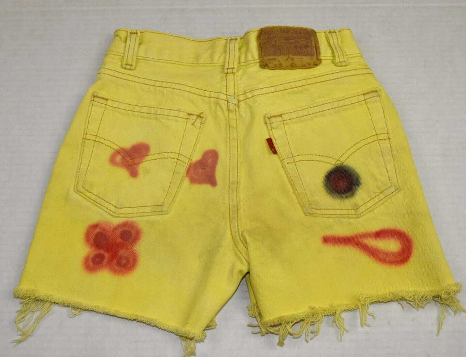 Pantalones Cortos Levis Jean Vintage Niños Talla 8 1992 Amarillo Teñido Graffiti Hecho en EE. UU. Foto 2 de 4