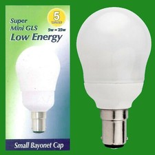 10x 5W (=25W) Low Energy CFL Super Mini GLS Light Bulb SBC B15 Small Bayonet Cap