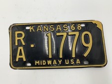 Vintage Metal Kansas License Plate Collectible Black/Brown/Yellow RA-1779 1968