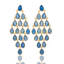 Blue Chalcedony 18K Gold Plated 925 Sterling Silver Dangle Earrings Jewelry